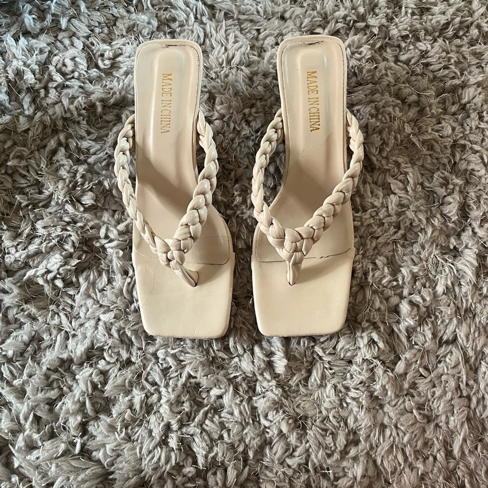 Clear Heeled Nude Flip Flop Braided Sandals